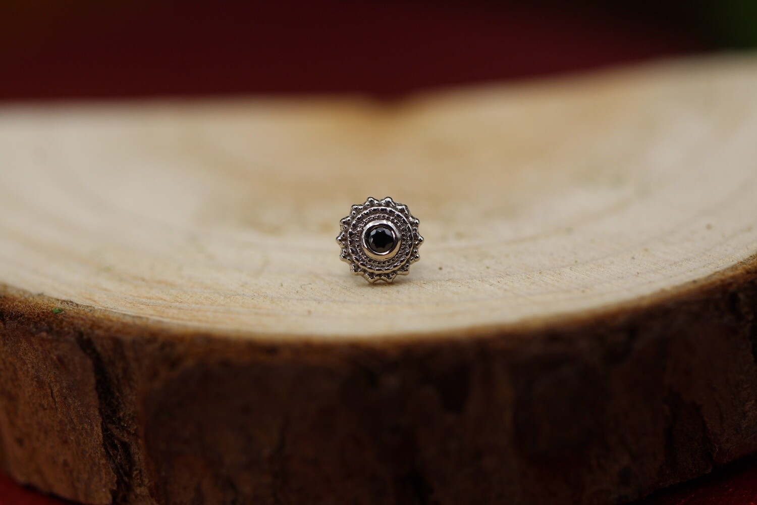 Threadless White Gold Round Afghan Top, Size: 4mm with 1.25mm gem, Stone: Black CZ