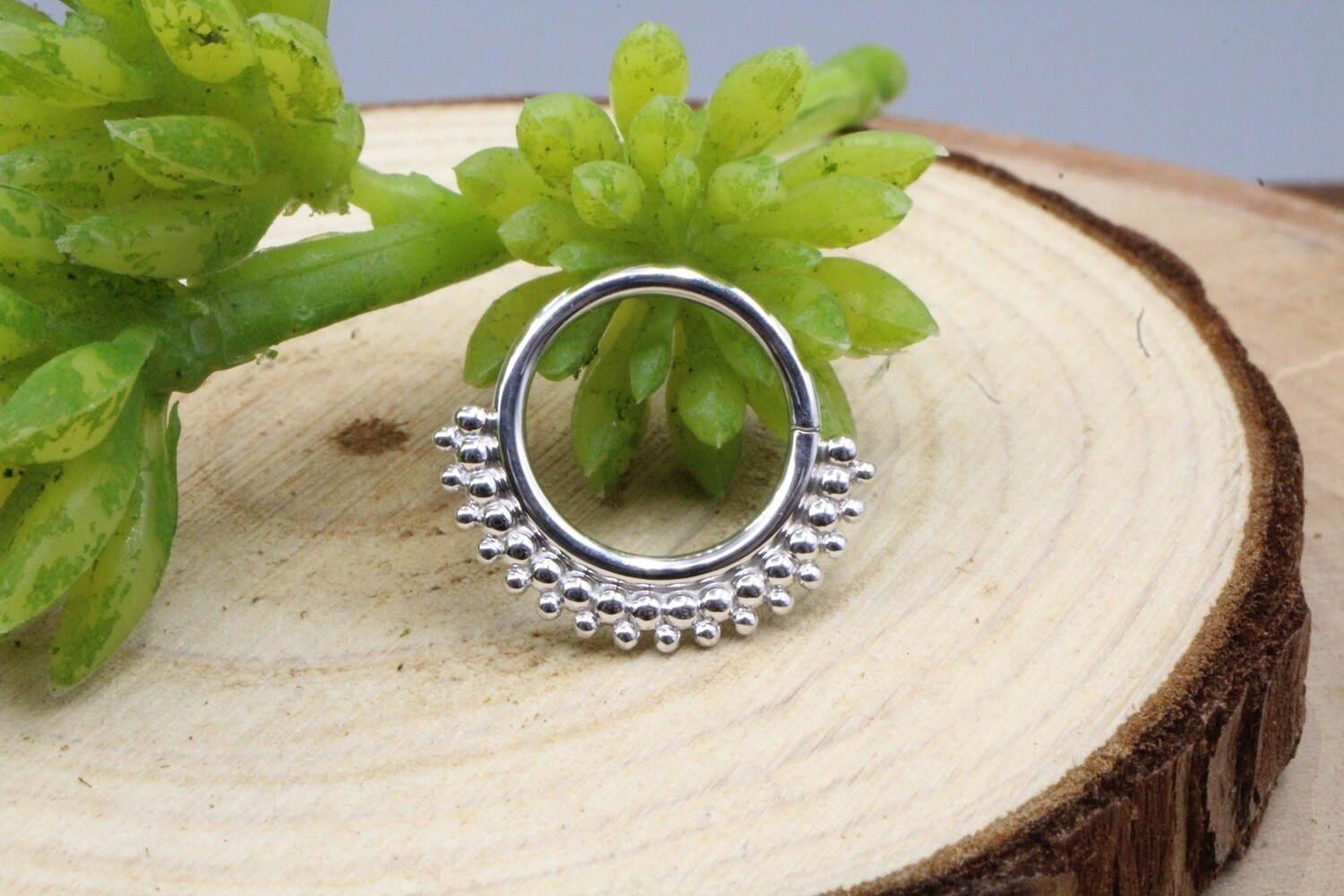 White Gold Beaded Kolo Seam Ring, Diameter: 5/16", Gauge: 16g