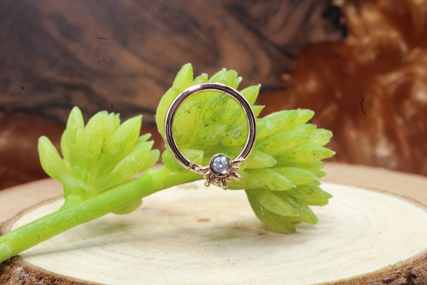 Rose Gold Live to Tell Seam Ring, Diameter: 3/8&quot;, Gauge: 16g, Stone: White CZ