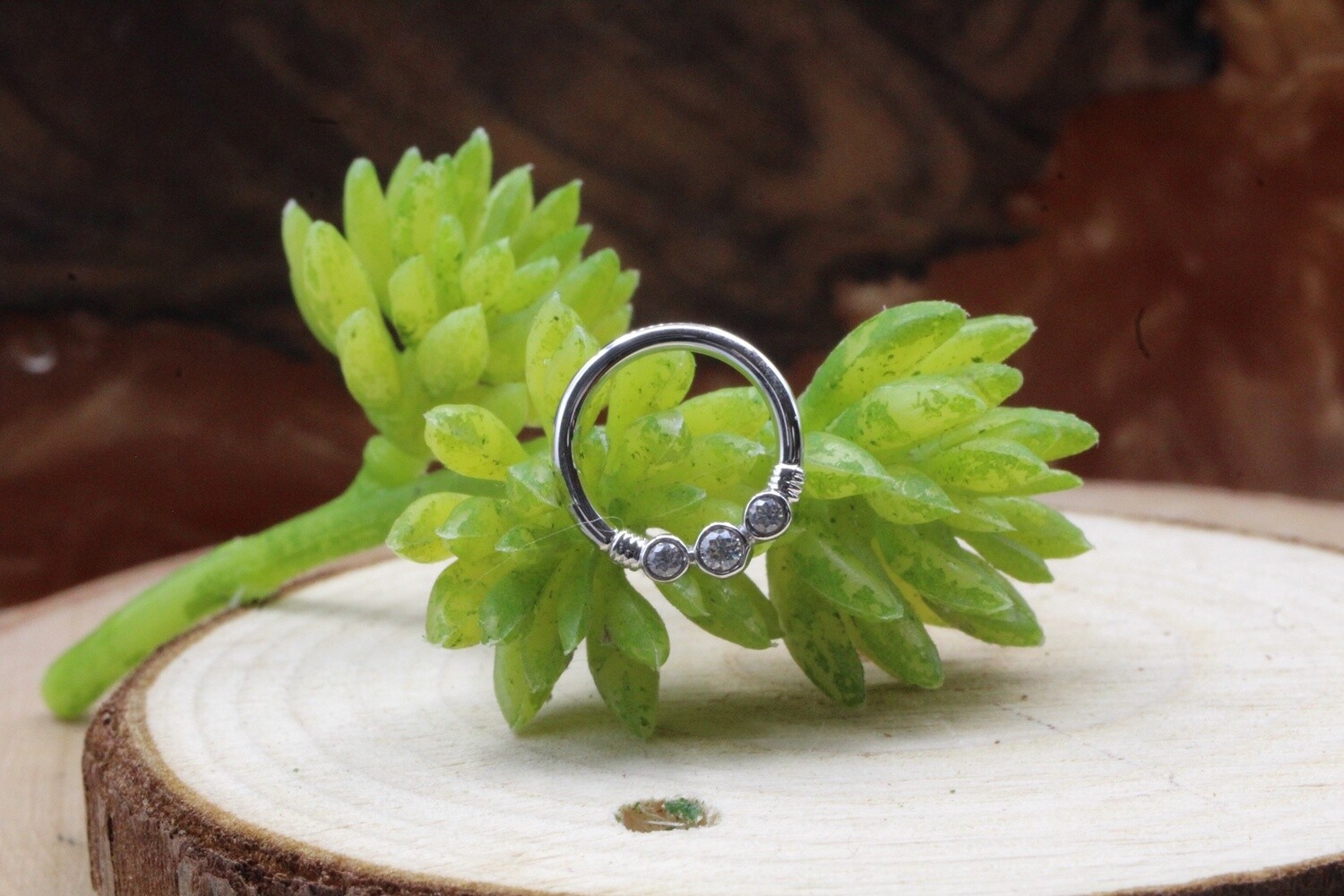 White Gold Faraway Seam Ring, Gauge: 16g, Diameter: 5/16&quot;, Stone: White CZ