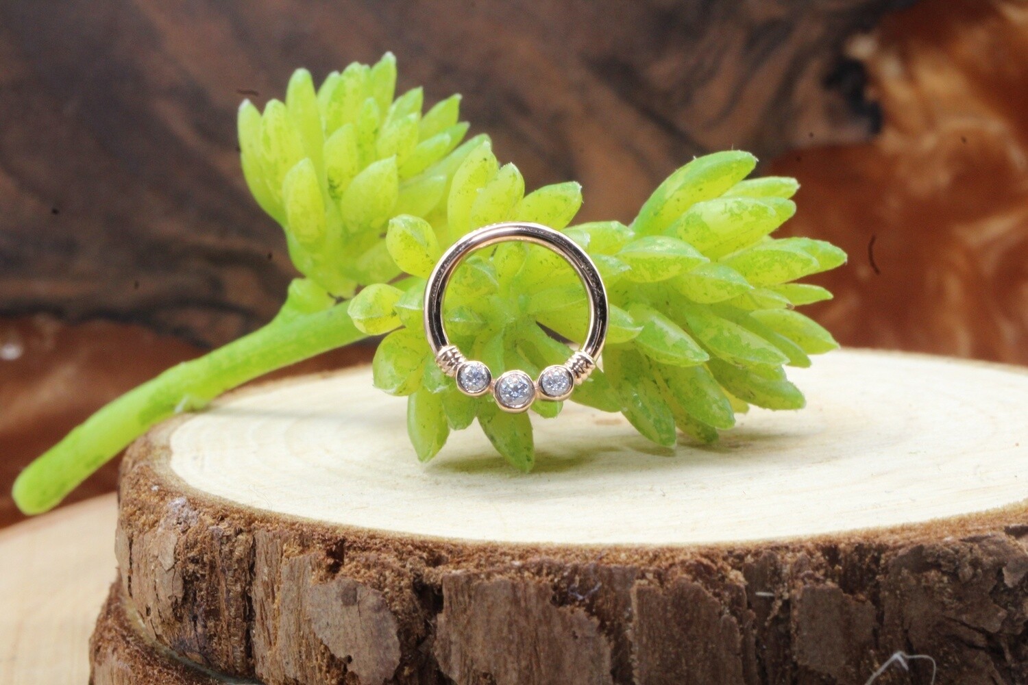 Rose Gold Faraway Seam Ring, Gauge: 16g, Diameter: 5/16&quot;, Stone: White CZ