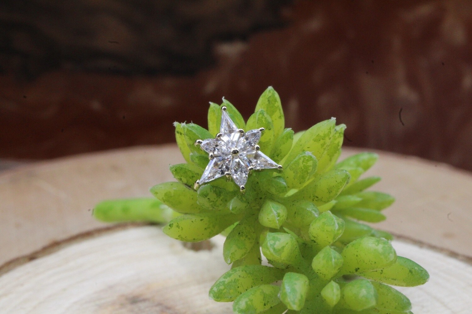 Threaded Yellow Gold Stargazer Top, Gauge: 18/16g, Stone: White CZ/White CZ