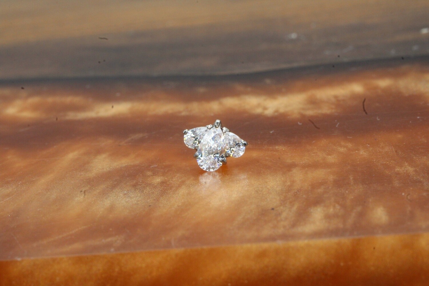 Threadless Titanium 3 Pear Cluster Top, Center Stone: White CZ, Accent Stones: White CZ