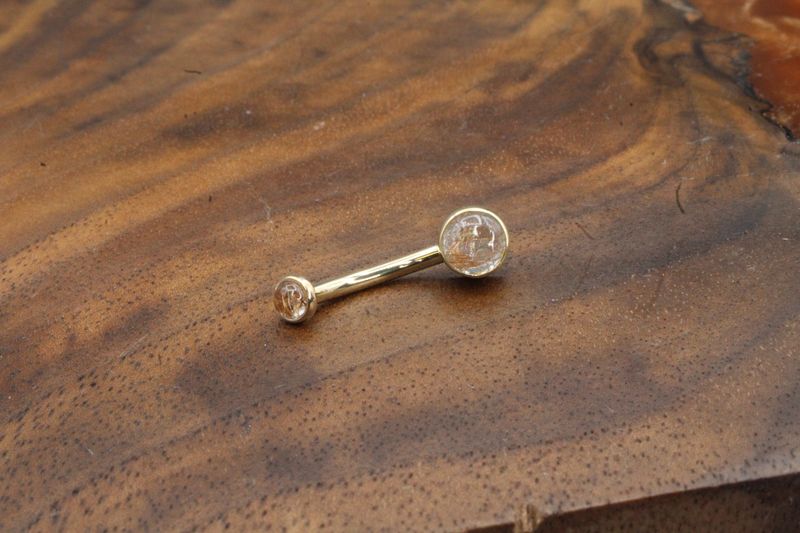Threaded Yellow Gold Gem Navel Curve