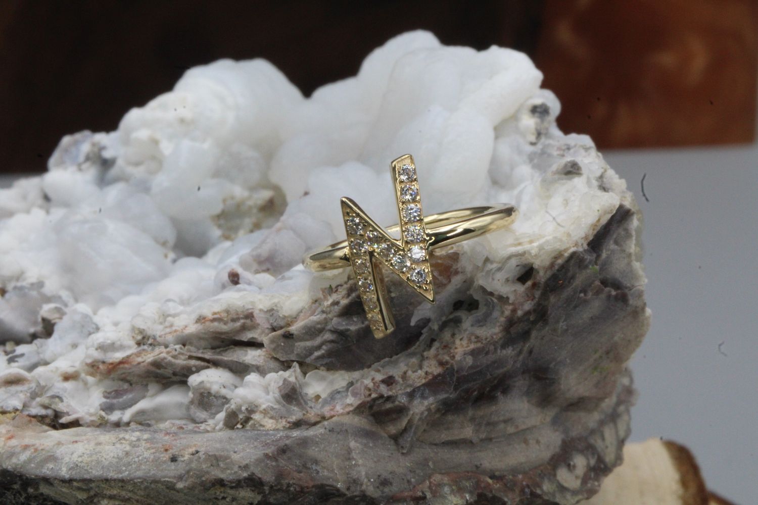 Yellow Gold Palmira Seam Ring, Size: 16ga 7/16'', Stone: White CZ