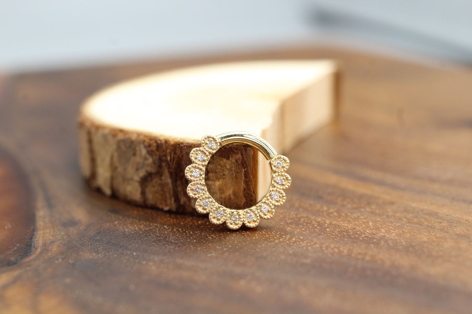 Yellow Gold Santa Rosa Seam Ring, Size: 16ga 5/16&#39;&#39;, Stone: Garnet
