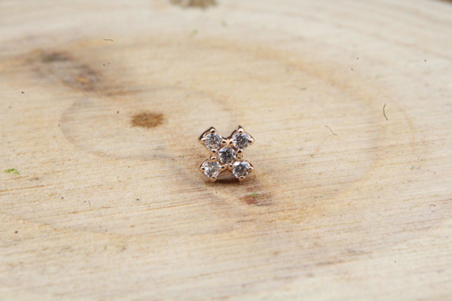 Threadless Rose Gold Lois End, Size: 5x1mm, Stone: White CZ