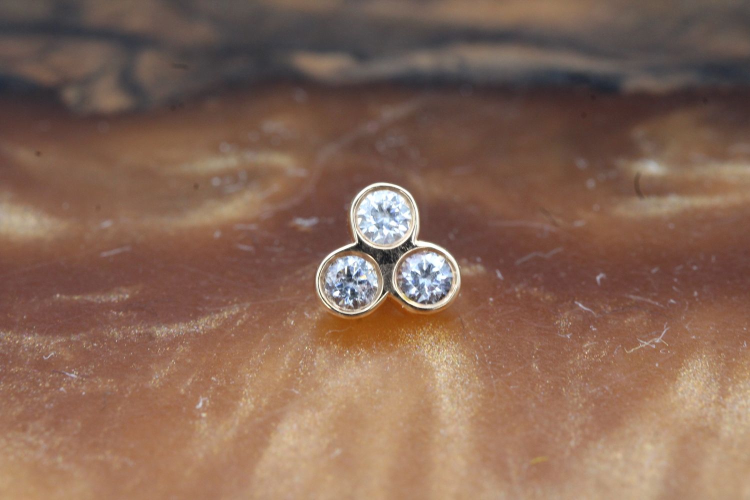 Threaded Rose Gold Tri Bezel Cluster, Gauge: 18/16ga, Stone: White CZ