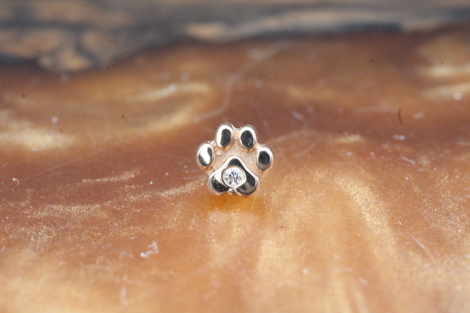 Threadless Rose Gold Dog Paw, Stone: White CZ