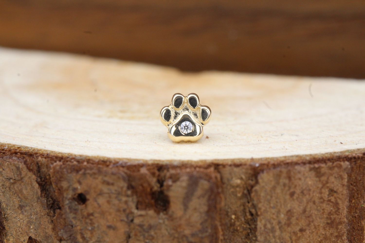 Threadless Yellow Gold Dog Paw, Stone: White CZ
