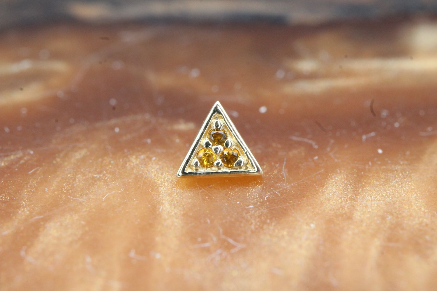 Threaded Yellow Gold Pave Triangle, Gauge: 18/16ga