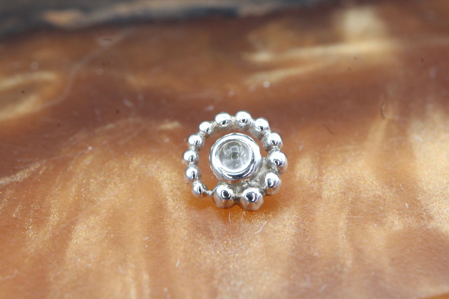 Threaded White Gold Beaded Swirl, Gauge: 18/16ga, Stone: Rose Quartz