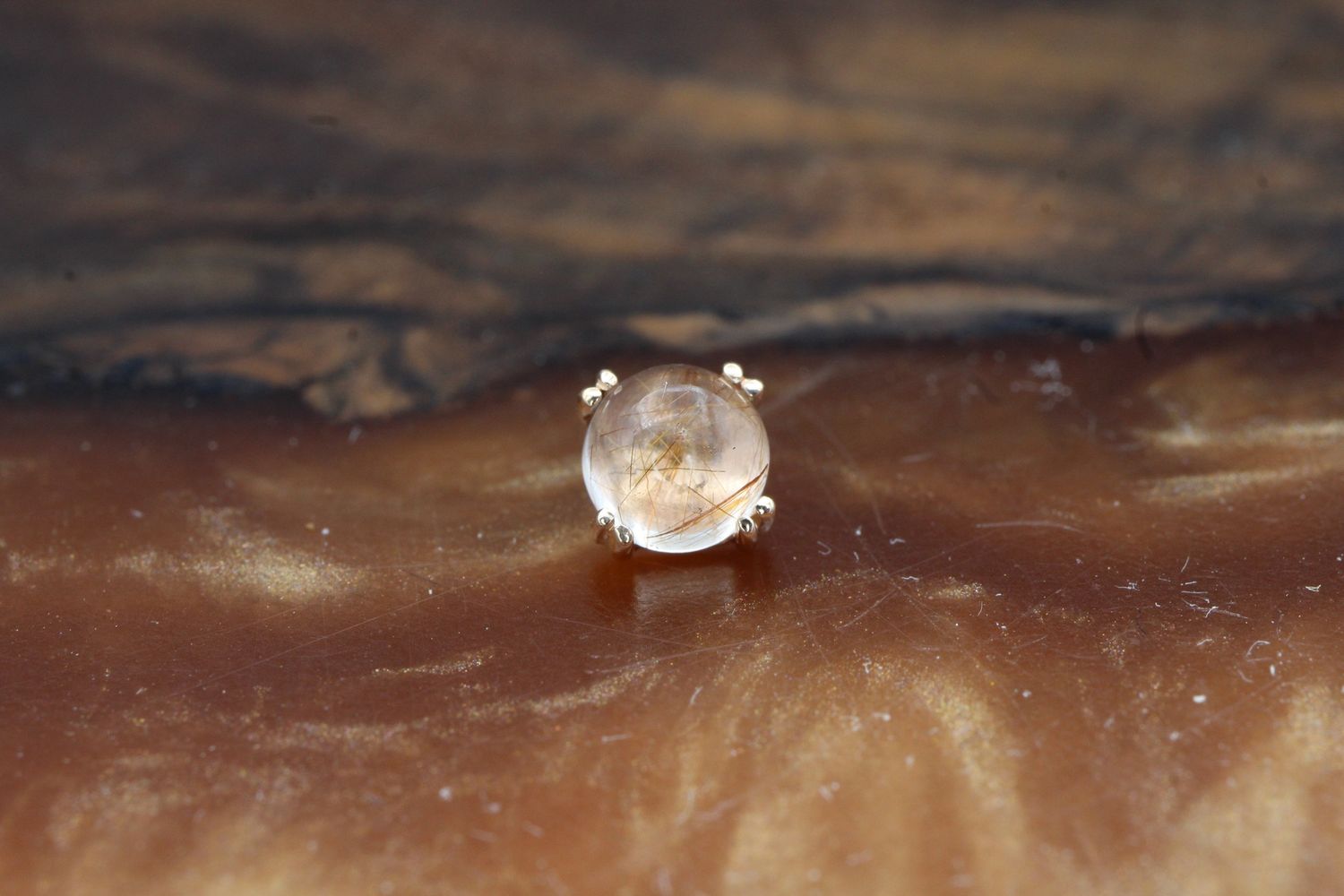 Threaded Rose Gold Prong End, Gauge: 18/16ga, Size: 5mm, Stone: Rutilated Quartz