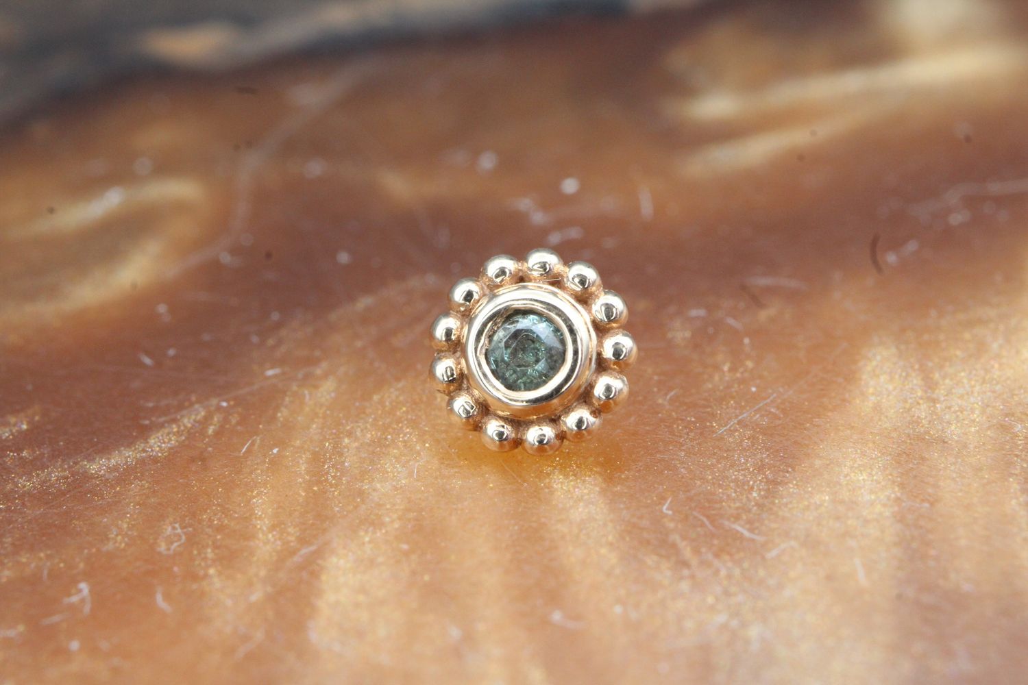 Threaded Rose Gold Beaded Raine, Gauge: 18/16ga 5mm, Stone: Seafoam Tourmaline