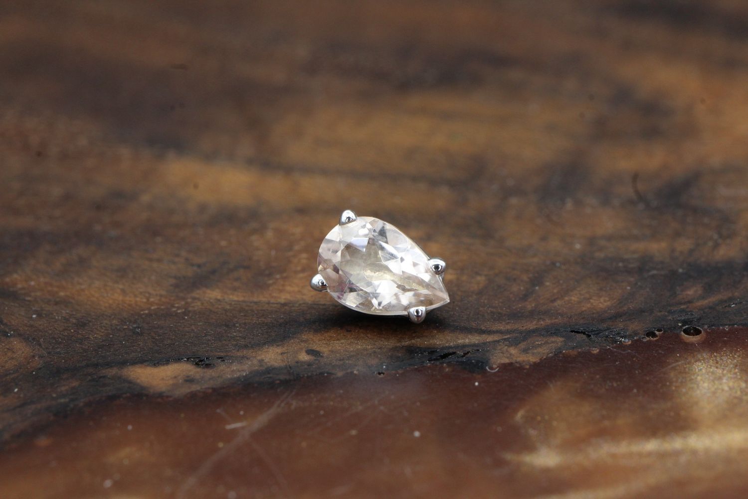 Threaded White Gold Four Prong Pear, Gauge: 18/16ga, Stone: Morganite