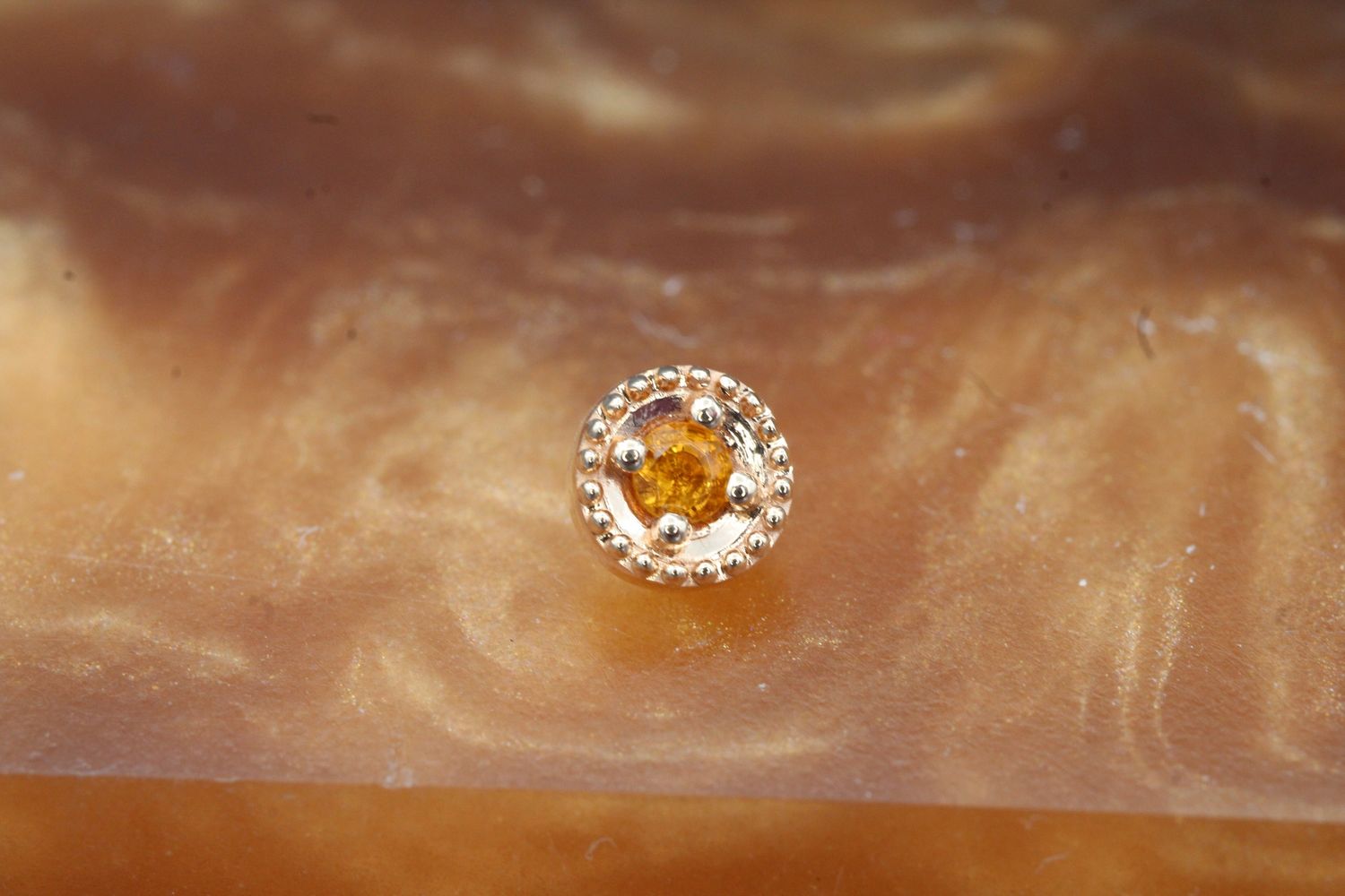 Threaded Rose Gold Round Harlequin, Gauge: 18/16ga, Stone: Citrine