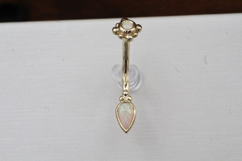 Yellow Gold Beaded Pear Navel Curve