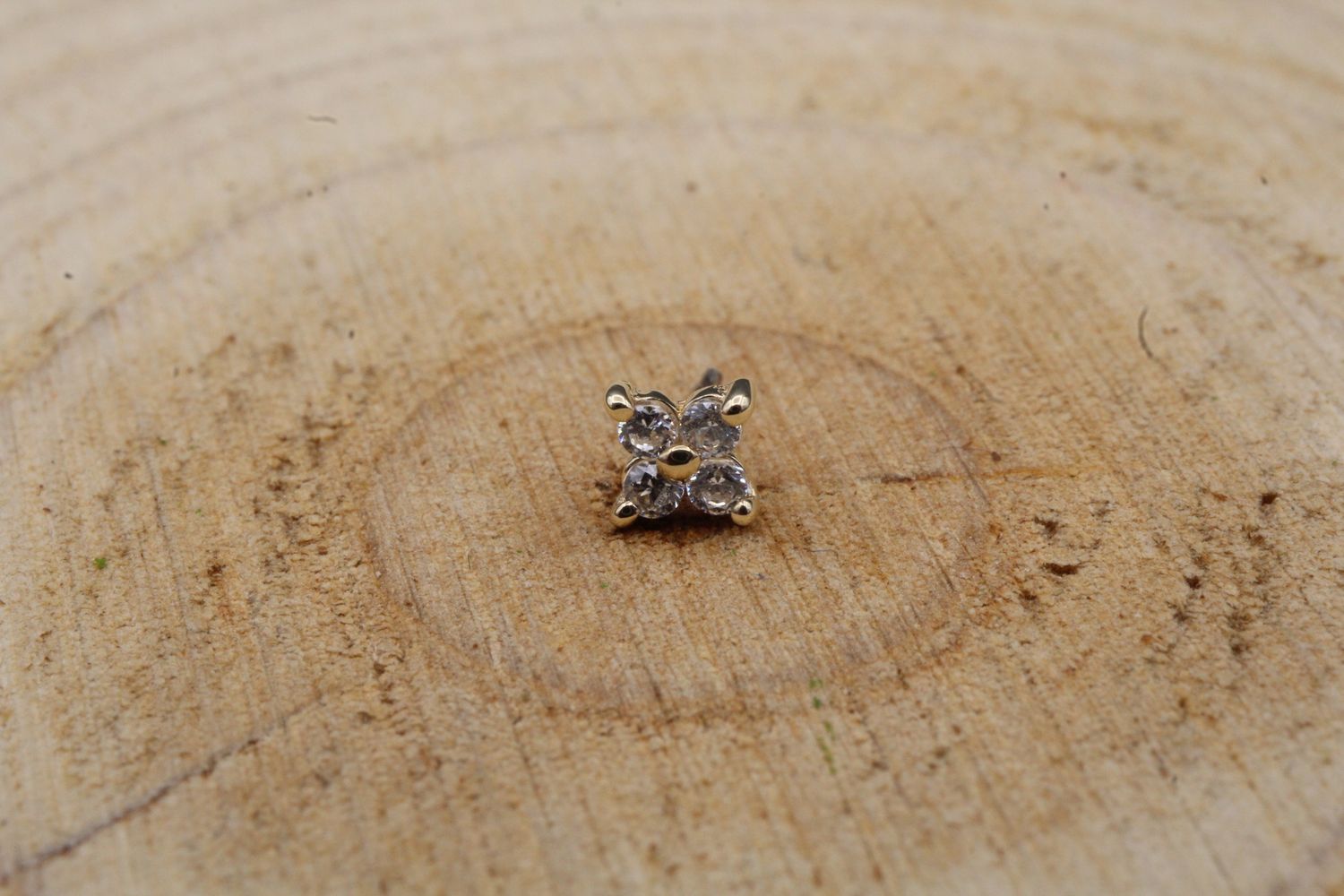 Threadless Yellow Gold Quad Prong Cluster Top, Style: 1.25mm x4, Stone: White CZ