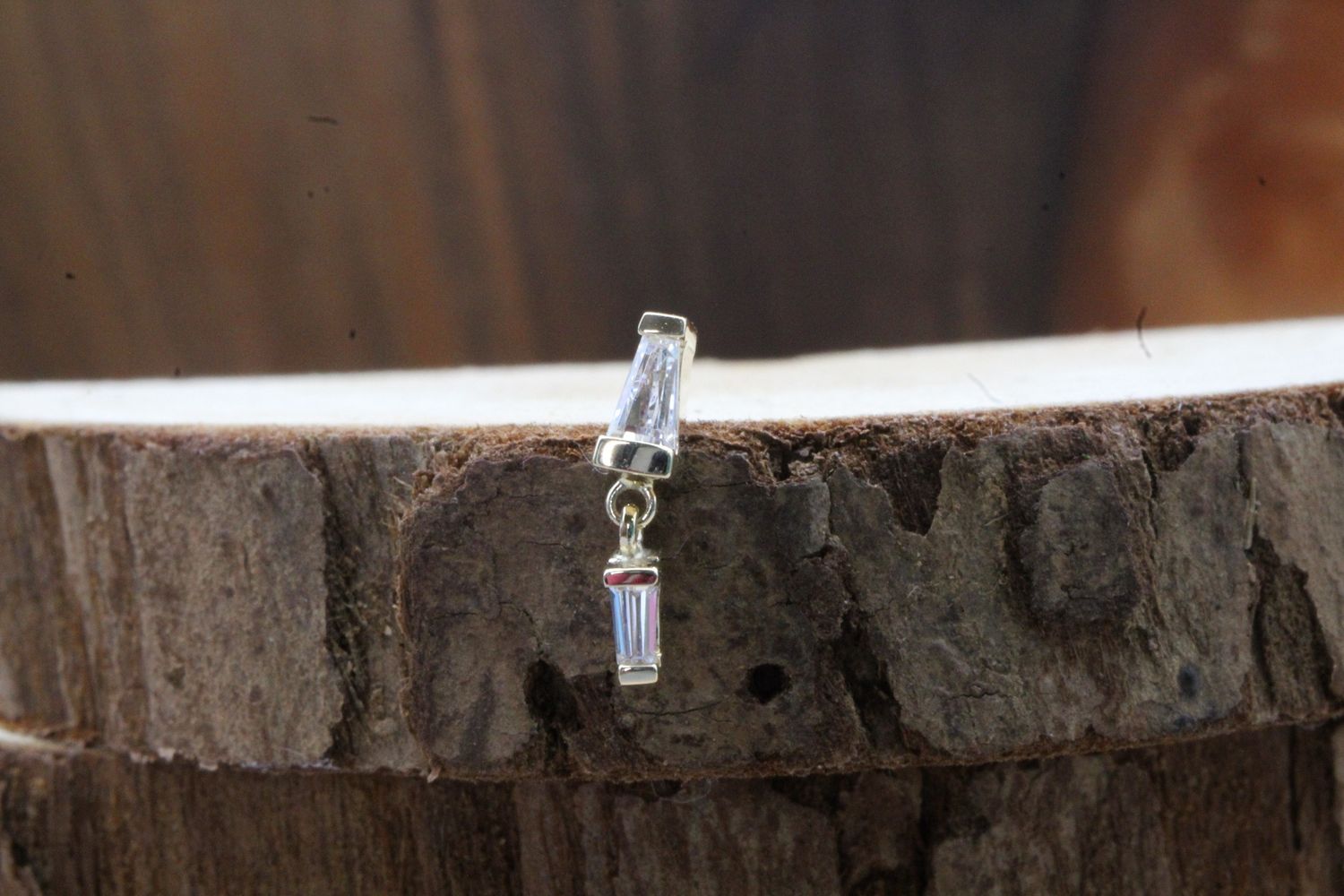 Threaded Yellow Gold Duality, Gauge: 18/16ga, Stone: White CZ