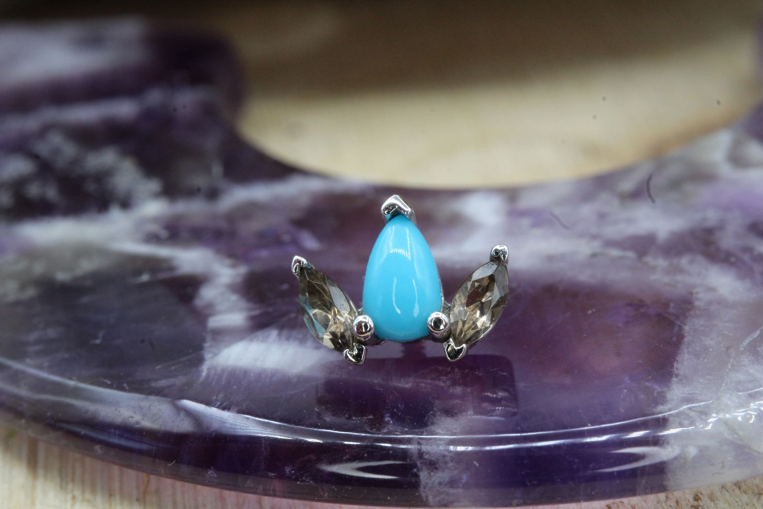 Threaded White Gold Alana Top, Gauge: 16ga, Stone: Turquoise &amp; Smoky Quartz