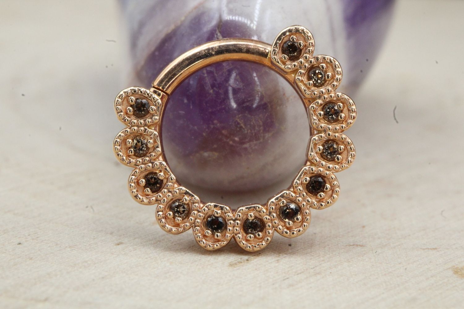 Rose Gold Santa Rosa Seam Ring, Size: 16ga 5/16&#39;&#39;, Stone: Smoky Quartz