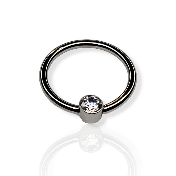 High Polish Niobium Fixed Gem Bead Ring