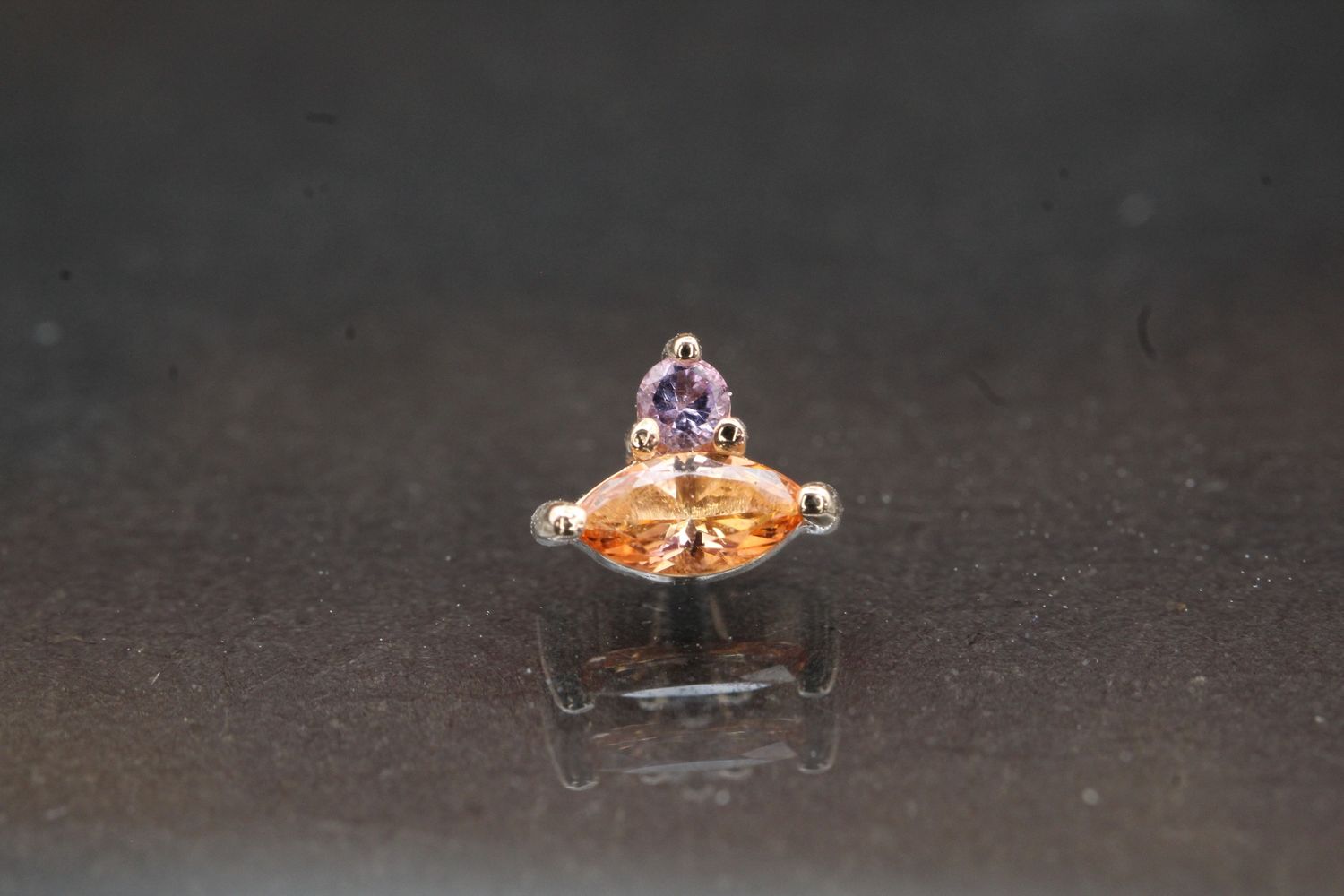 Threaded Rose Gold Matcha Top, Gauge: 18/16ga, Stone: Peach Topaz &amp; Light Amethyst