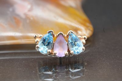 Threaded Rose Gold 3 Gem Pear Panaraya