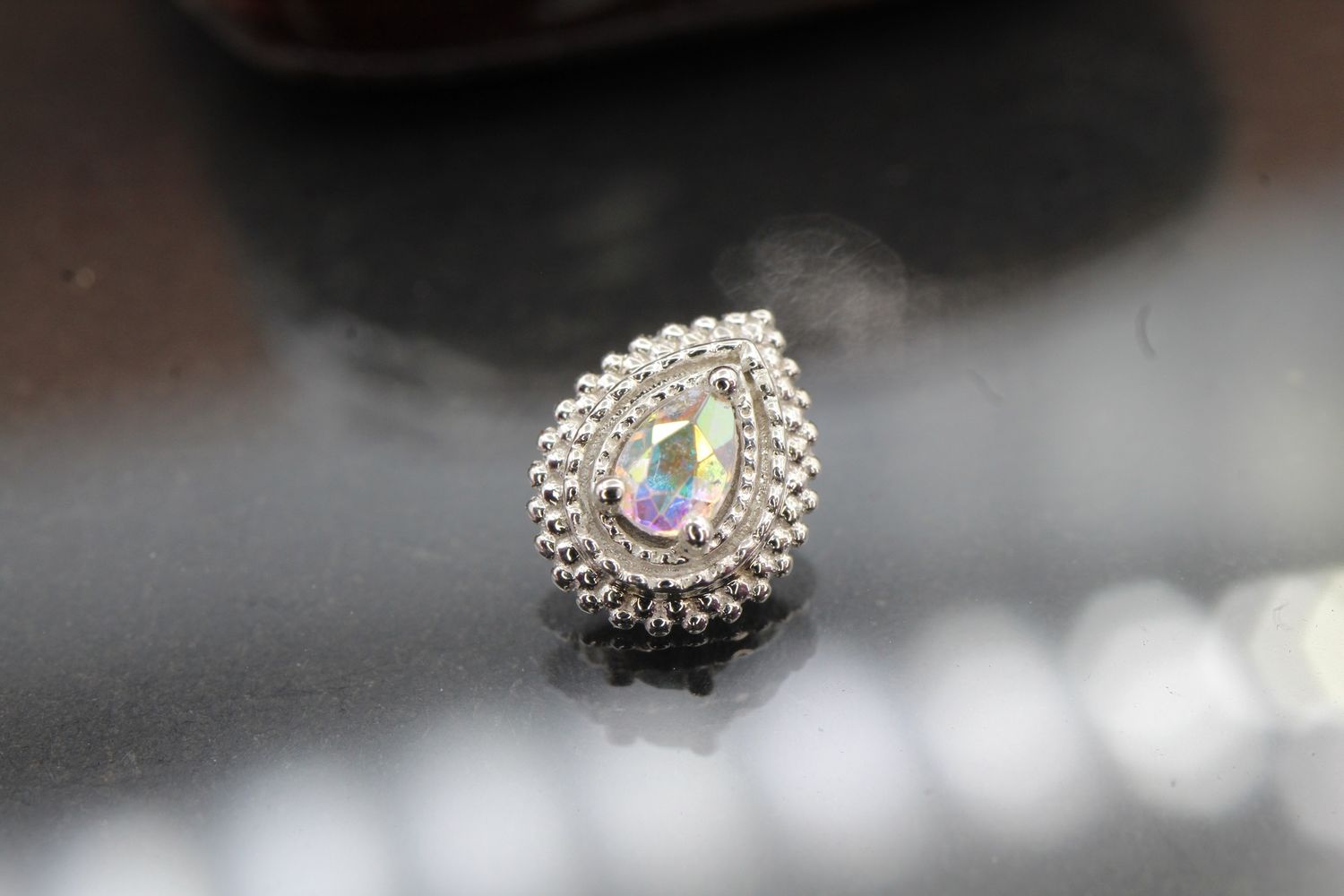 Threaded White Gold Mini Afghan Pear, Gauge: 18/16ga, Stone: Mercury Mist Topaz