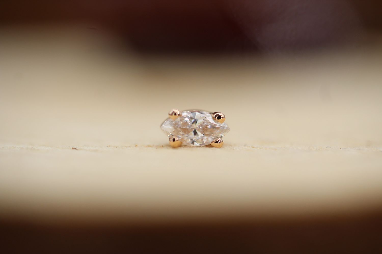 Threadless Rose Gold 4 Prong Marquise Top, Size: 4x2mm, Stone: White CZ