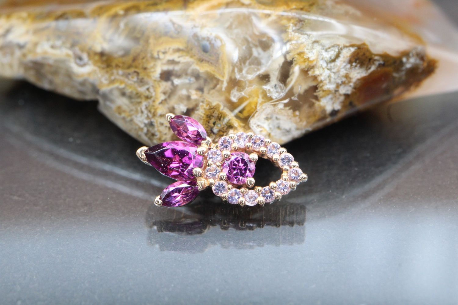 Threaded Rose Gold Larissa Top, Gauge: 18/16ga, Stone: Rhodolite &amp; Amethyst