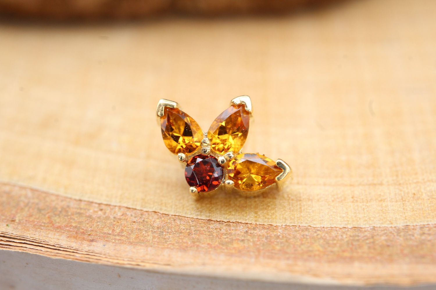 Threaded Yellow Gold Miss You! Top, Gauge: 18/16ga, Stone: Garnet &amp; Citrine