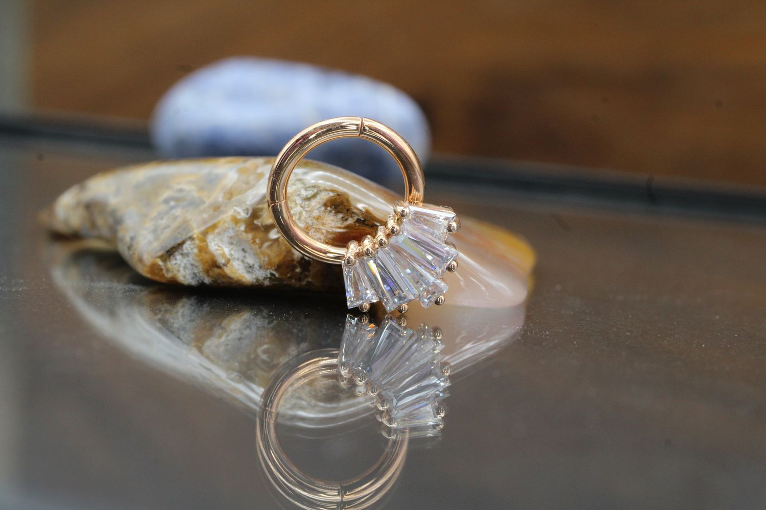 Rose Gold Oceane 5 Hinge Ring, Size: 16ga 9/32&#39;&#39;, Stone: White CZ