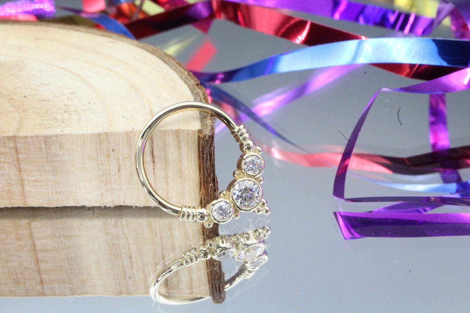 Yellow Gold Sylvie Seam Ring, Size: 18ga 3/8&#39;&#39;, Stone: White CZ