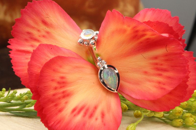 Threaded White Gold Beaded Pear J Curve