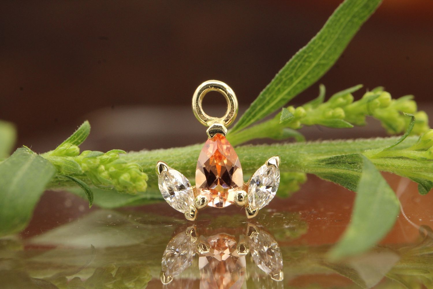 Yellow Gold Alana Charm, Stone: VS2 White Diamond &amp; Chatham Pad. Sapphire