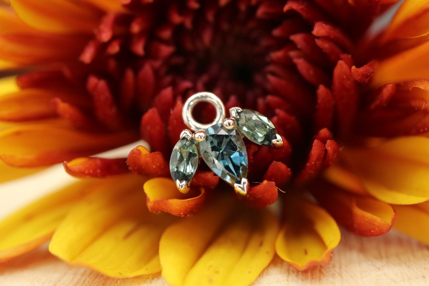 White Gold Alana Charm, Stone: AA London Blue Topaz &amp; Grey Sapphire