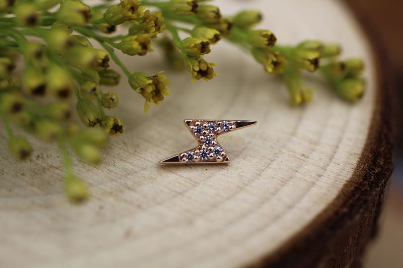 Threaded Rose Gold Micro Pave Lightning Bolt End