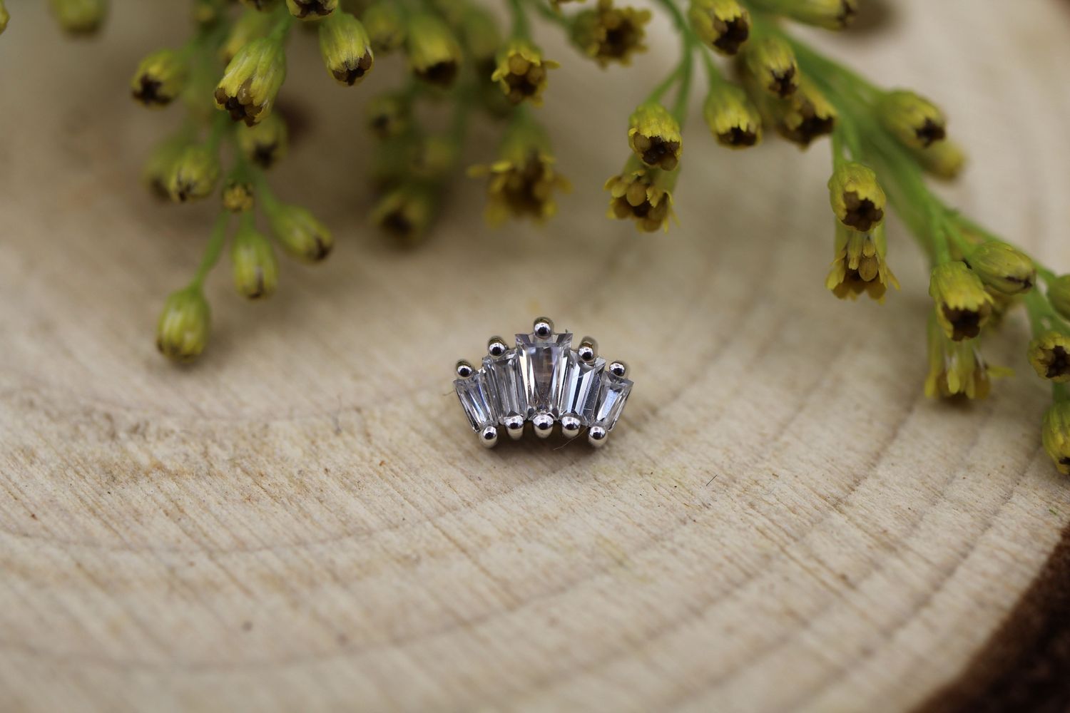 Threaded White Gold Mini Oceane 5 End, Gauge: 18ga/16ga, Stone: White CZ