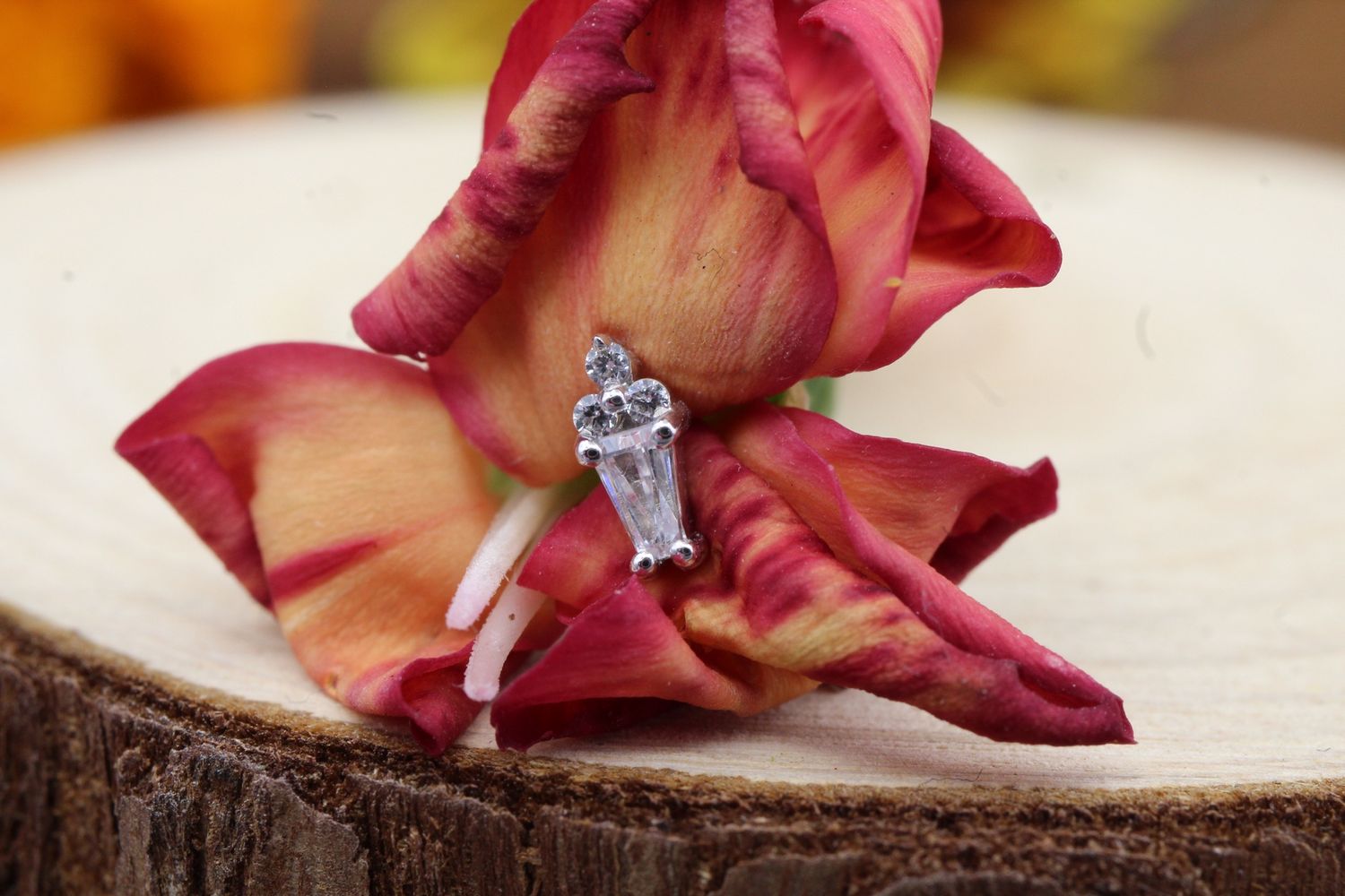 Threadless White Gold Mirran, Stone: White CZ