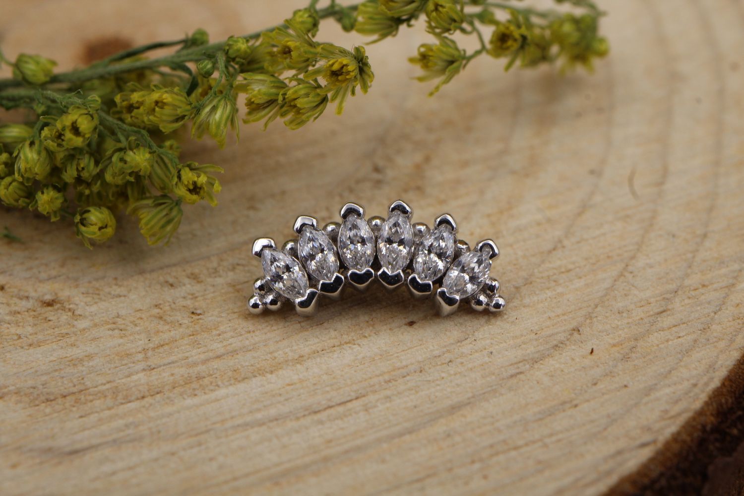 Threaded White Gold Tiny Marquise Panaraya, Gauge: 14ga/12ga, Stone: White CZ