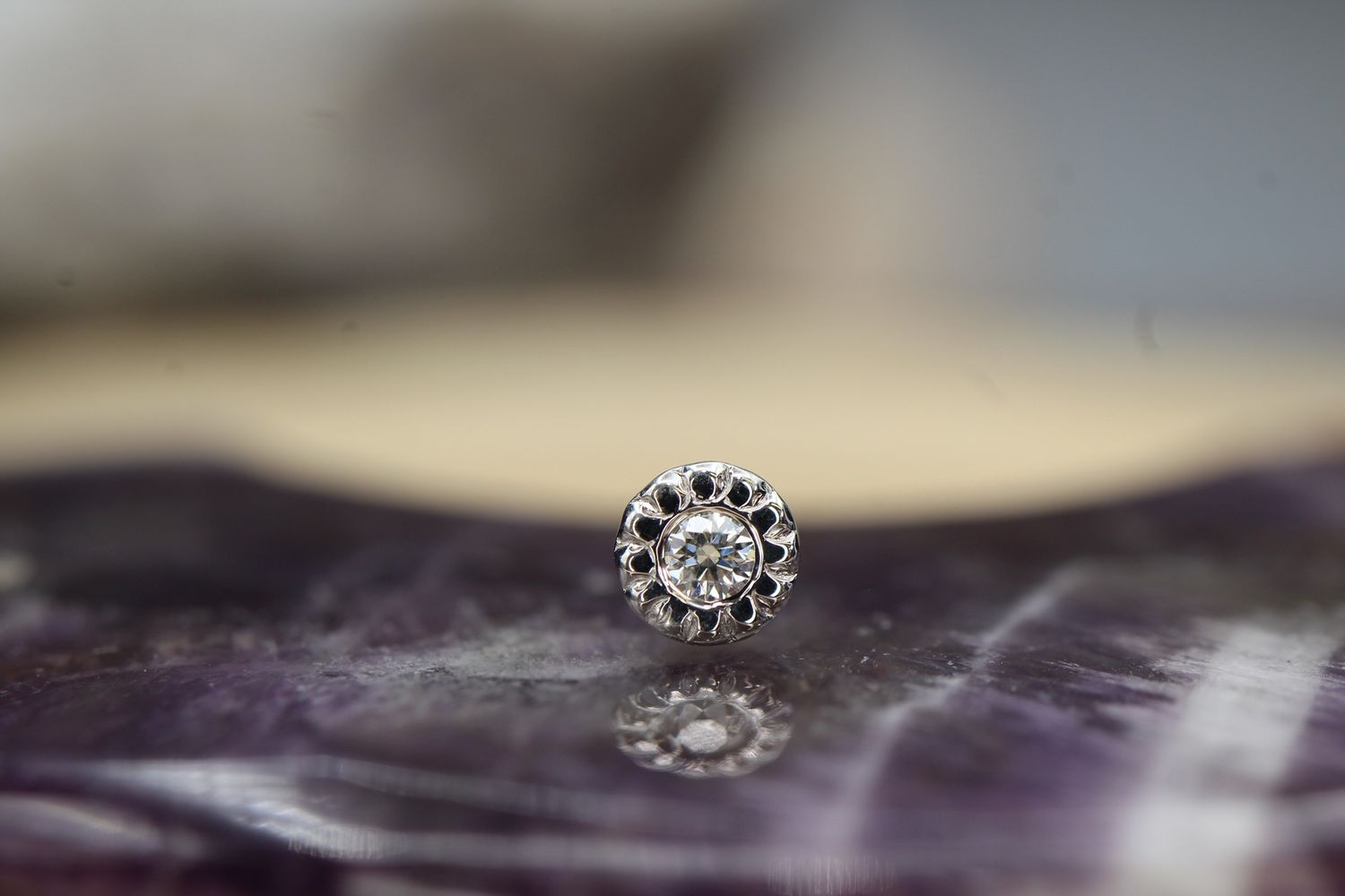 Threadless White Gold Pave Circle Top, Gem Size: 1.5mm - One Gem, Stone: VS1 White Diamond