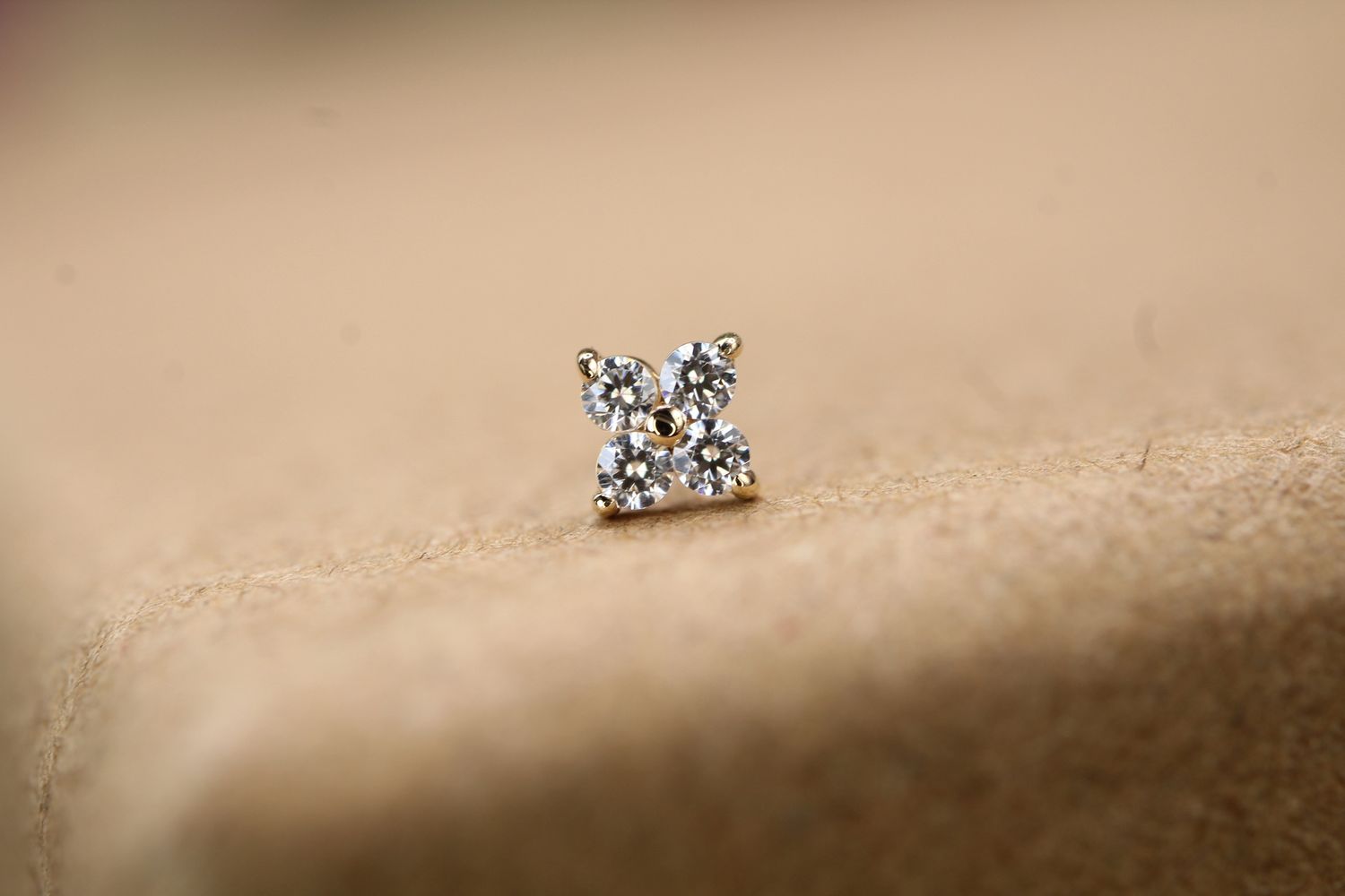 Threadless Yellow Gold Quad-Prong Cluster Top, Size: 4x1.25mm, Stone: White CZ