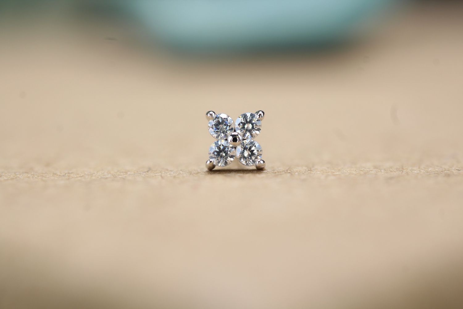 Threadless White Gold Quad-Prong Cluster Top, Size: 4x1.25mm, Stone: White CZ