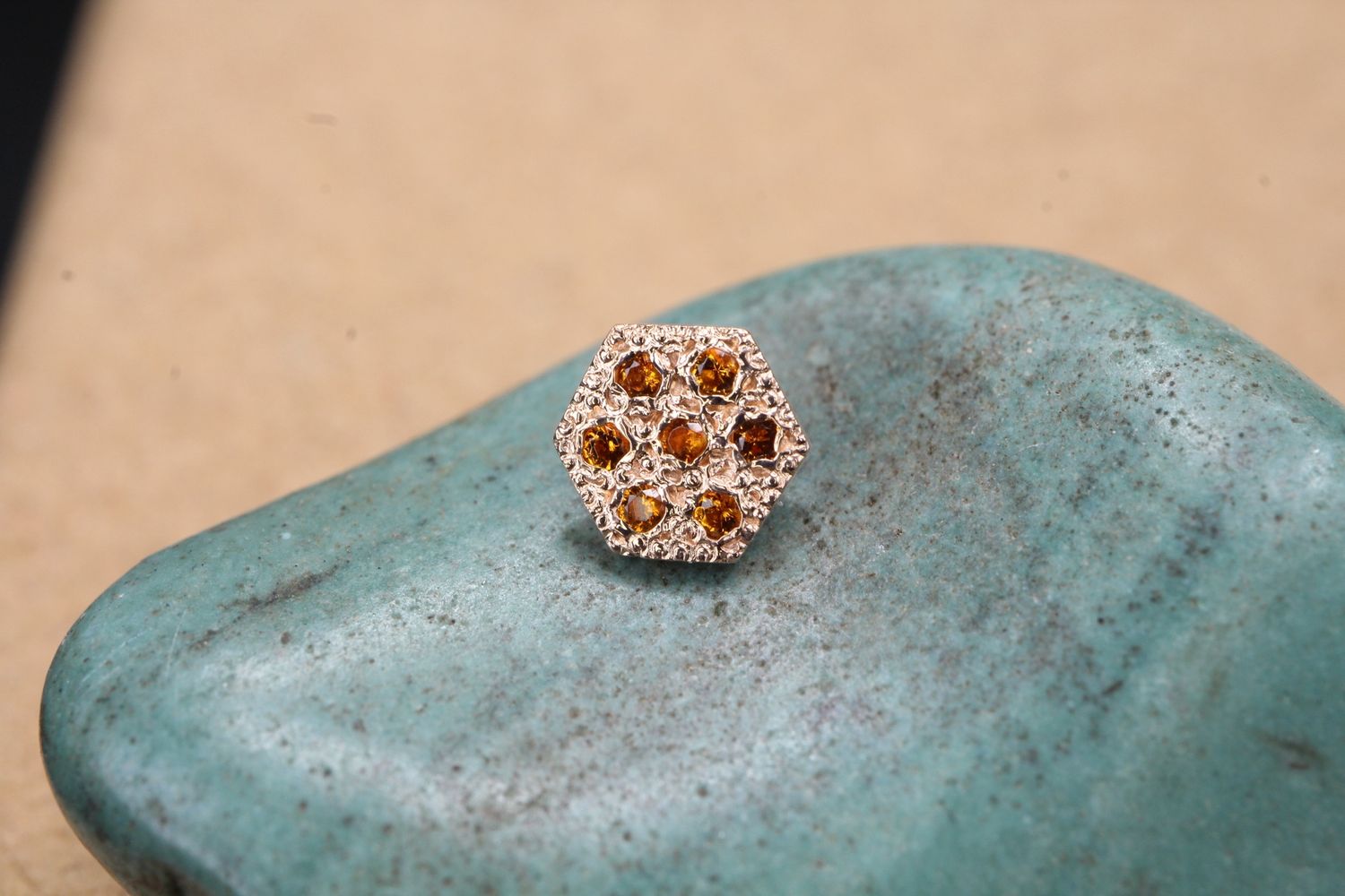 Threaded Rose Gold Pave Hexagon, Gauge: 18/16ga, Stone: Citrine