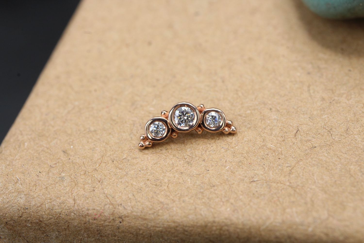 Threaded Rose Gold 3 Gem Panaraya