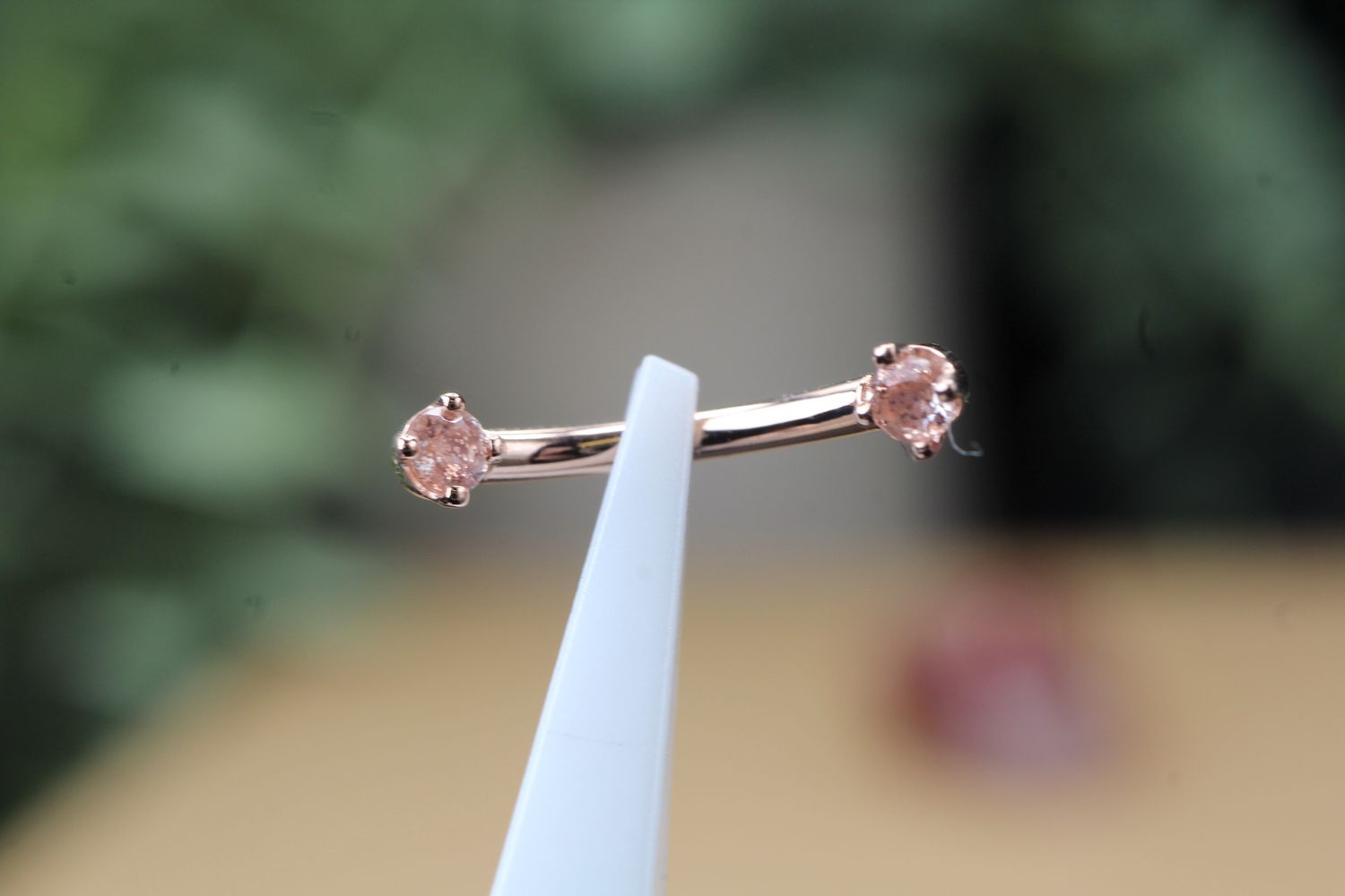 Yellow Gold Prong Set Curved Barbell, Size: 16ga 5/16&#39;&#39; - 2mm on both sides/one side fixed