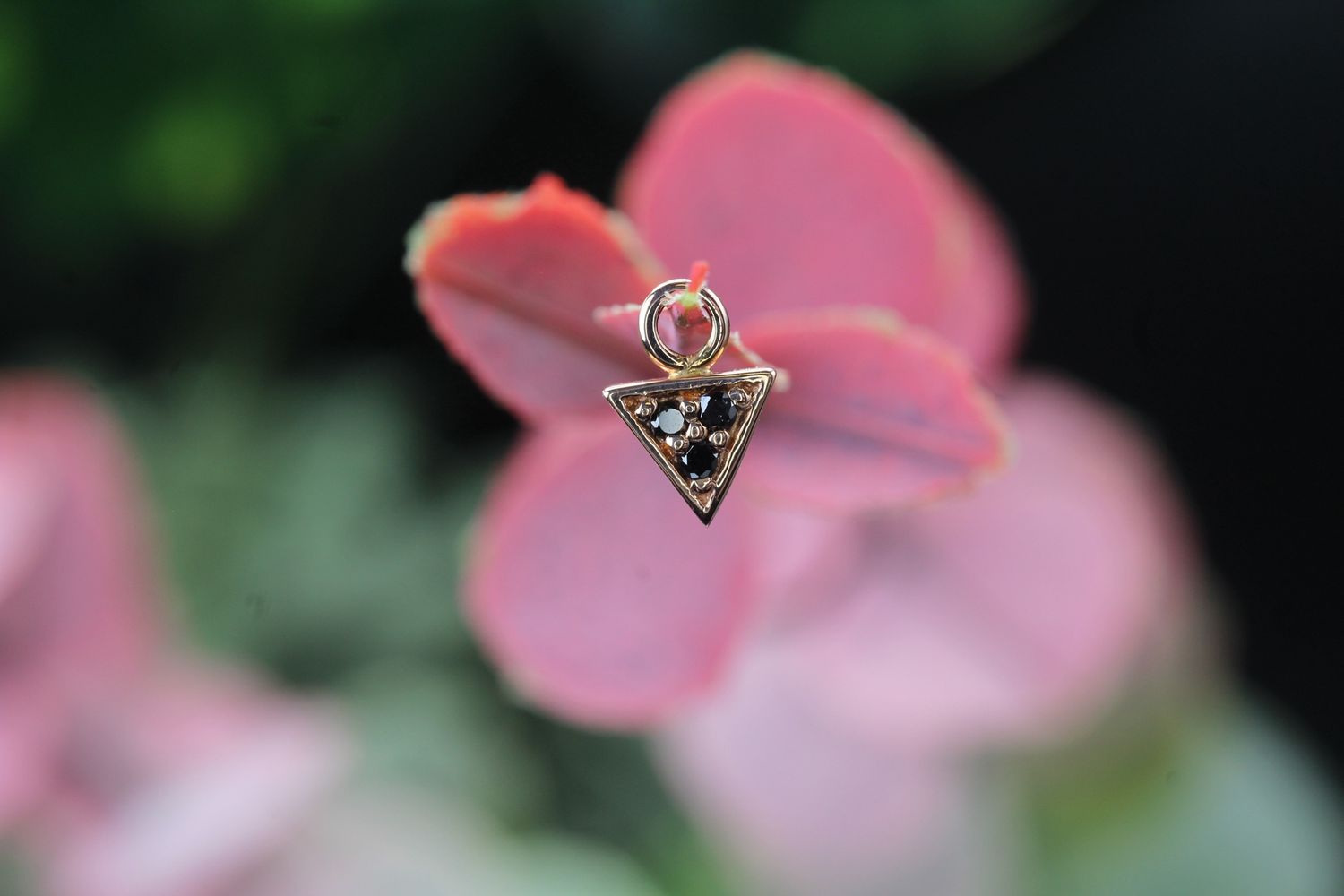 Rose Gold Pave Triangle Charm, Size: 16ga, Stone: Black Diamond