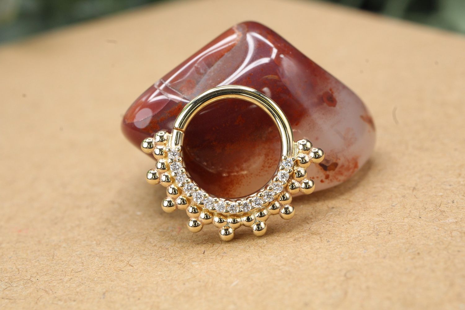 Yellow Gold Auron Seam Ring, Size: 16ga 11/32&#39;&#39;, Stone: VS1 Diamond