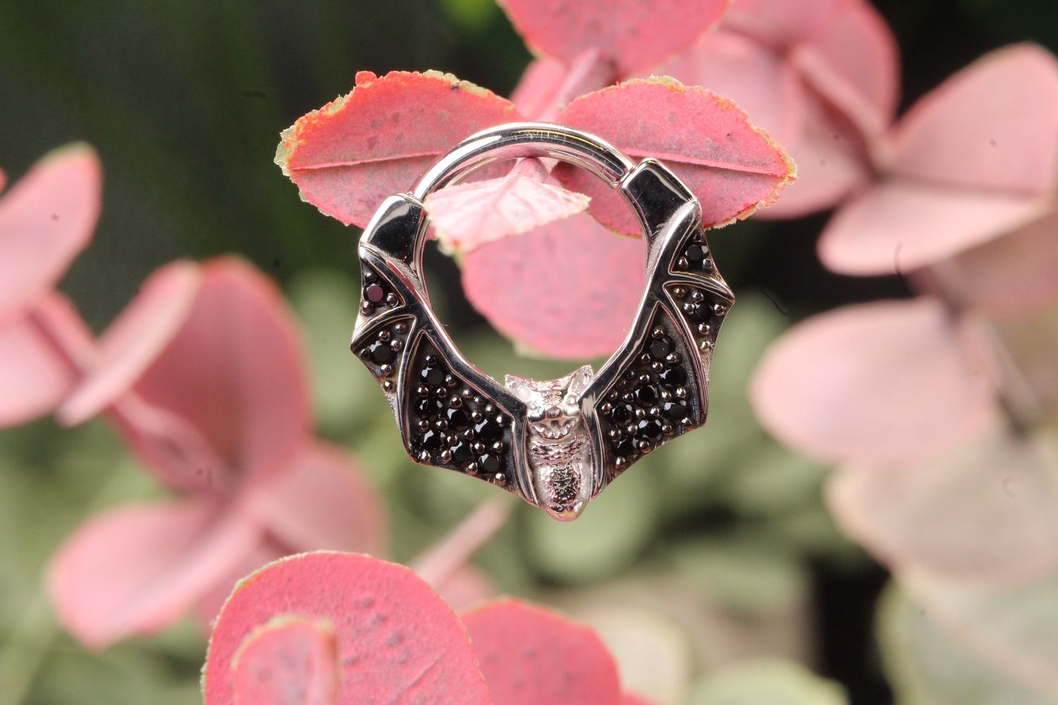 White Gold Lilith Hinge Ring, Size: 16ga 5/16&#39;&#39;, Stone: Black CZ